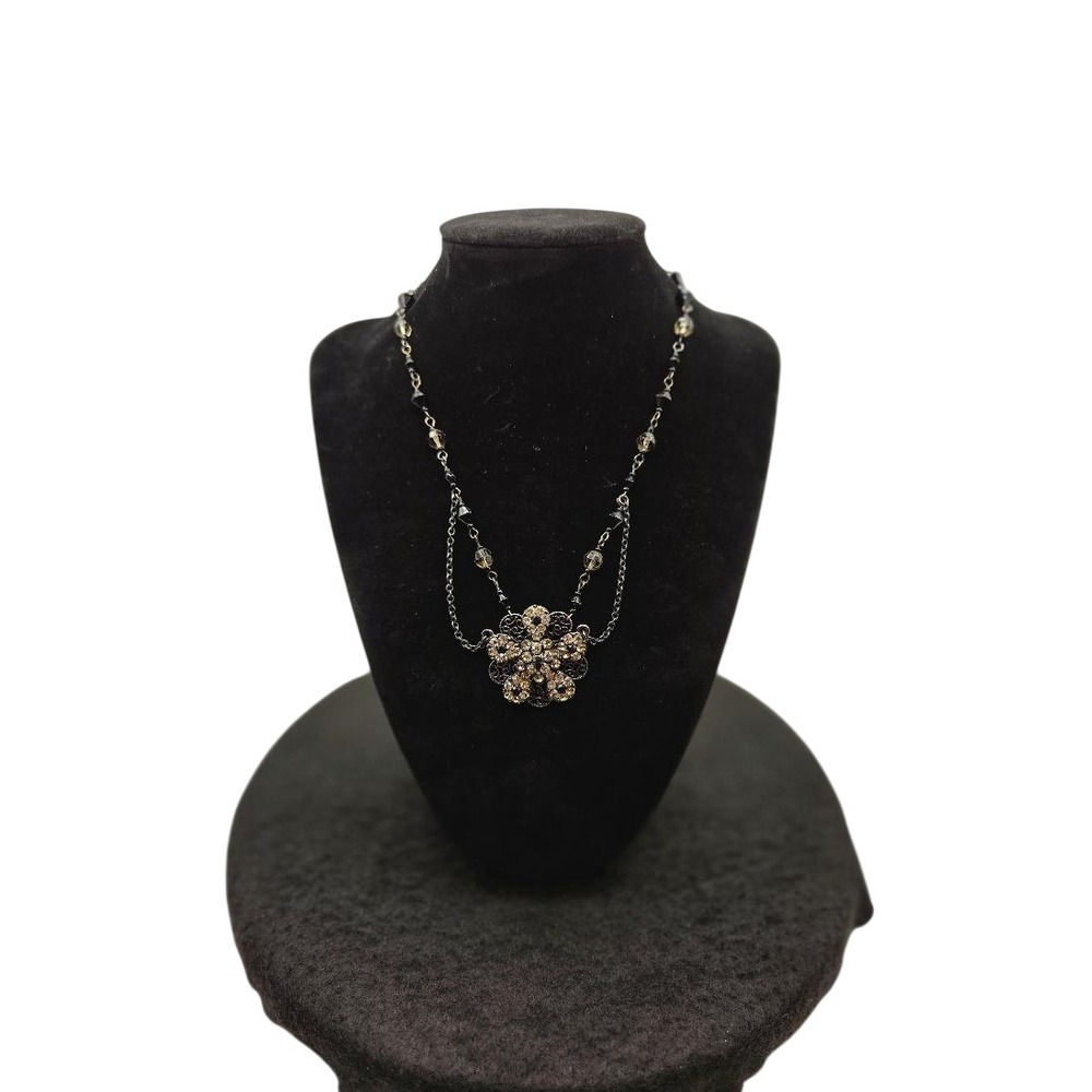 Premier Designs Beaded Necklace w/ Sparkling Floral Pendant Vintage Style 16"